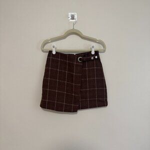 Plaid Tweed Mini Skirt, Brown, Size S